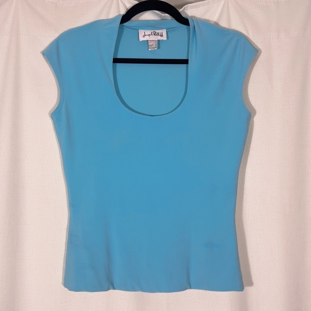 Vintage Joseph Ribkoff Aqua Blue Sleeveless Scoop Neck Top